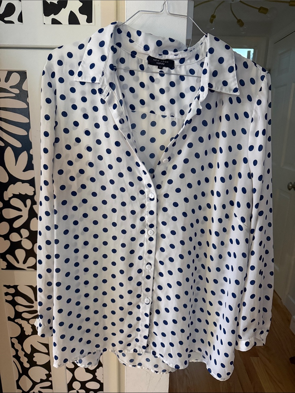 new look / asos button down sheer blouse - navy & white polka dots